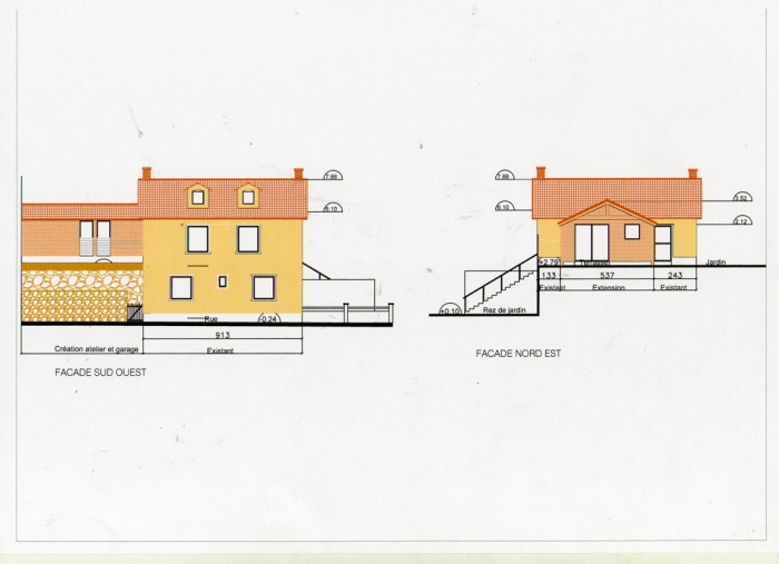 Rnovation, extension d'une maison et construction d'un garage ( projet en cours ) : Faades rue et jardin projet