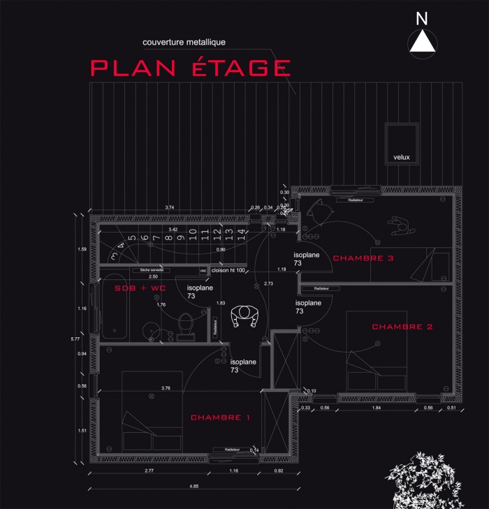 MAISONS  presque JUMELLES : plan tage