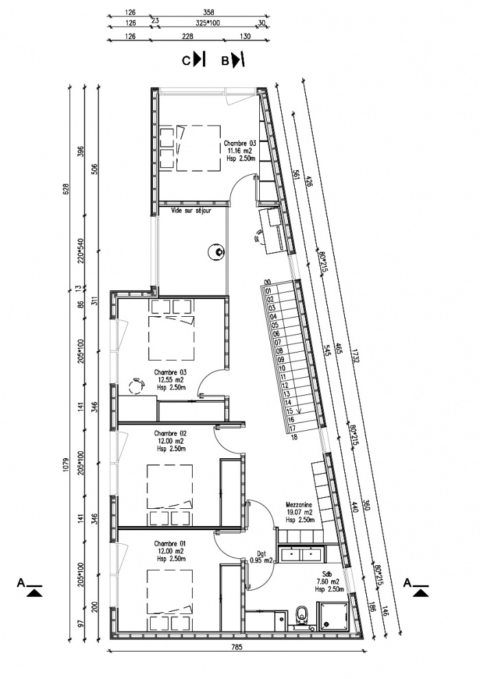 Maison J / A : Plan de l'tage